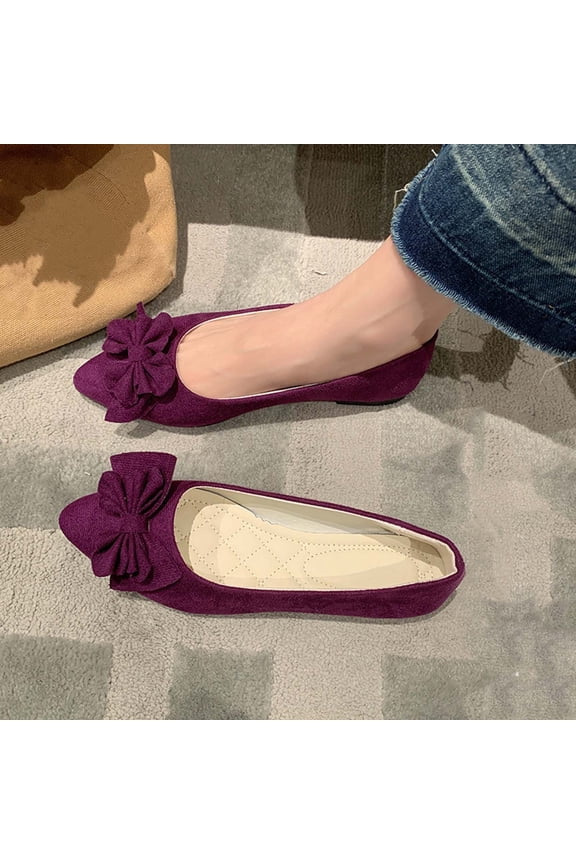 Bowknot Ballet Flats Womens Pointy Toe Flat Shoes Suede Dress Solid Color Flat Shoes Wear to Work Slip On Moccasins