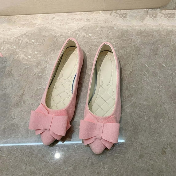 kakina CMSX Bowknot Ballet Flats Womens Pointy Toe Flat Shoes Suede Dress Solid Color Shoes Wear to Work Slip On Moccasins