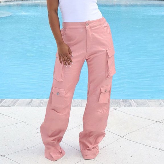 kakina CMSX Cargo Pants for Women 2024,Fashion High Waisted Casual Solid Color Pants Baggy Stretchy Wide Leg Trousers Streetwear with Pockets