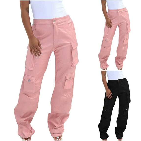 kakina CMSX Cargo Pants for Women 2024,Fashion High Waisted Casual Solid Color Pants Baggy Stretchy Wide Leg Trousers Streetwear with Pockets