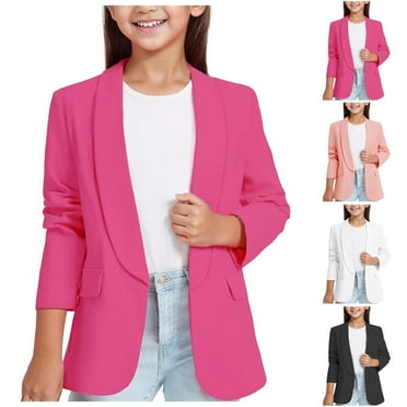 kakina CMSX Children Girls Solid Color Blazer Jacket,Fashion Long Sleeve Turndown Collar Open Front Pocket formal Blazers for Kids Girls