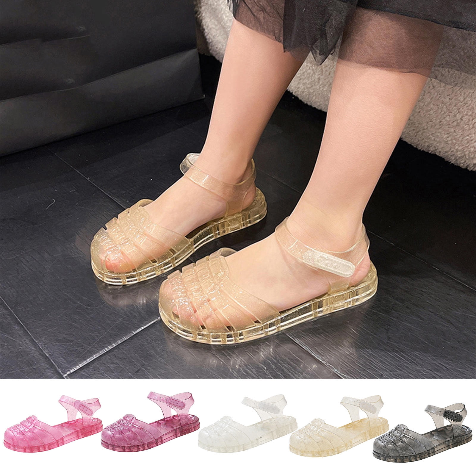 kakina CMSX Children Girls Summer Solid Beach Flowers Sandals,Toddler Fashion Classic Cute Princess Hollow Out Non-slip Soft Sole Closed Toe Sandals for Girls 5-6Years
