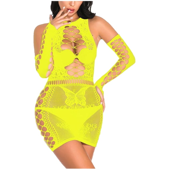 kakina CMSX Women See-Through Underwear Uniform Temptation Mesh Nightdress Yellow, Free Size