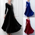 thumbnail image 1 of kakina CMSX Elegant Vintage Velvet Dress for Women Plus Size V-Neck Long Sleeve Pleated Maxi Dresses Retro Velour Casual Solid Color Long Dress, 1 of 5