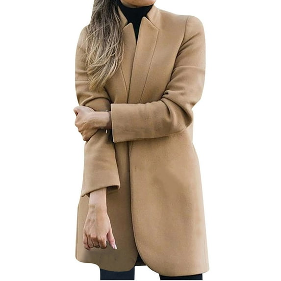 kakina CMSX Jackets for Women Plus Size, Women Wool Coat Trench Jacket Ladies Warm Long Overcoat Outwear W Khaki, XXXXL