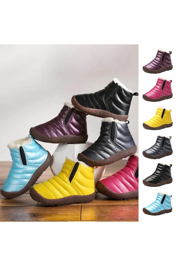Kids Boys Girls Trail Running Shoes,Fashion Casual Sole Warm Plush Thick Cotton Comfortable Boots Fur Lined Hiking Walking Shoes