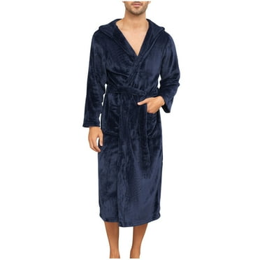 kakina CMSX Men'S Plush Robes Bathrobe,Full Length Casual Solid Color Pockets Binding Rope for Men Bathrobe,Men'S Warm Long Sleeves Pajama Robes