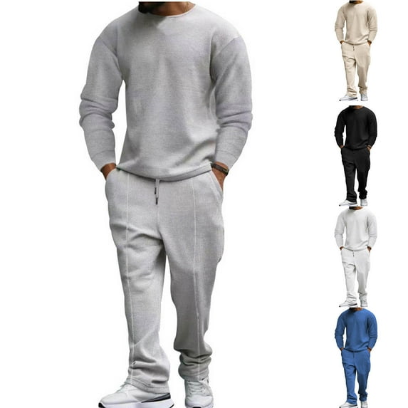 kakina CMSX Men's 2 Piece Casual Sweatsuit Outfits,Fashion Classic Solid Color Cotton Pullover Tracksuit Drawstring Elastic Waist Joggers Sweatsuit Set