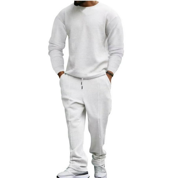 kakina CMSX Men's 2 Piece Casual Sweatsuit Outfits,Fashion Classic Solid Color Cotton Pullover Tracksuit Drawstring Elastic Waist Joggers Sweatsuit Set