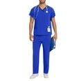 thumbnail image 1 of kakina CMSX Men's Casual Scrubs Set Clearance,Classic V Neck Stretch Top and Elastic Pants Sets Solid Color Workwear Uniforms with Pockets, 1 of 9