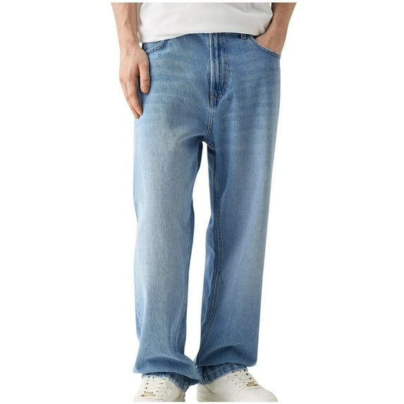 kakina CMSX Men's Fashion Baggy Jeans,Retro Hip Hop Wide Leg Denim Pants Stretchy Loose fit Solid Color Straight Leg Jeans Trousers Streetwear