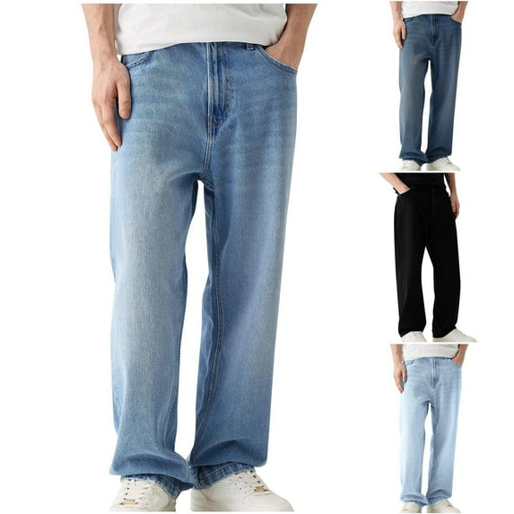 kakina CMSX Men's Fashion Baggy Jeans,Retro Hip Hop Wide Leg Denim Pants Stretchy Loose fit Solid Color Straight Leg Jeans Trousers Streetwear