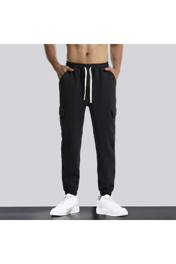 Men's Hiking Pants Lightweight Multi Pockets Solid Color Casual Elastic Waist Nylon Outdoor Joggers Sport Pants