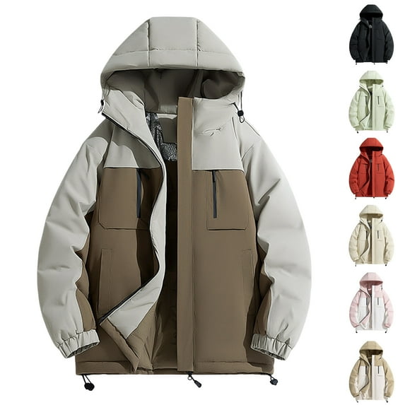 kakina CMSX Men's Hooded Winter Puffer Coat,Fashion Classic Casual Warm Color Block Long Sleeve Puffer Jacket Thicken Quilted Jacket Clearance