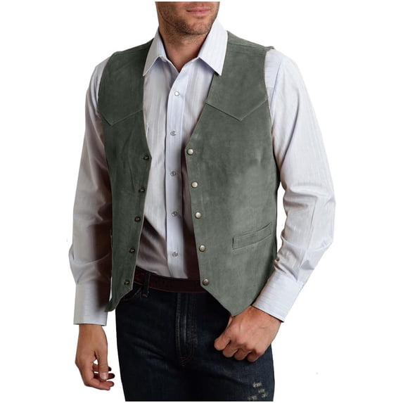 kakina CMSX Men's Retro Suede Leather Suit Vest,Casual Lightweight Western Vest Jacket V-Neck Solid Color Sleeveless Slim Fit Vest Waistcoat for Daily Wear