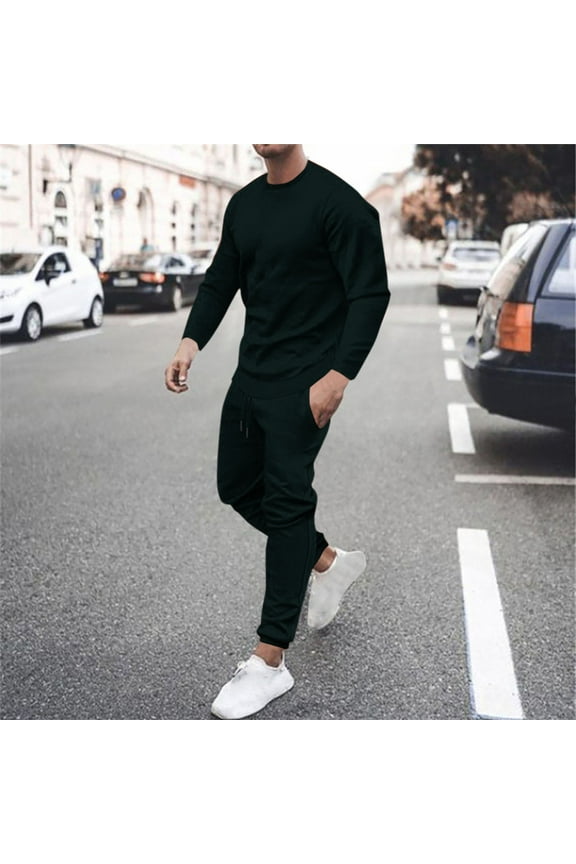Men's Slim Fit Hoodless Athletic Tracksuit Sweatsuit,Casual Long Sleeve Jogging Sweatpants 2 Piece Solid Color Drawstring Elastic Waist Sportsuits with Pocket