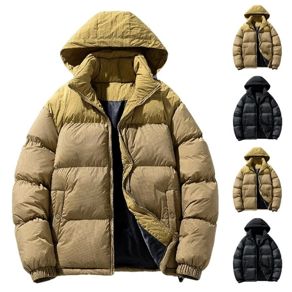 kakina CMSX Men's Thick Puffer Outerwear Clearance,Mens Cotton Padded Clothing Winter Trend Color Block Combination Thick Packable Puffer Jacket Men with Pocket