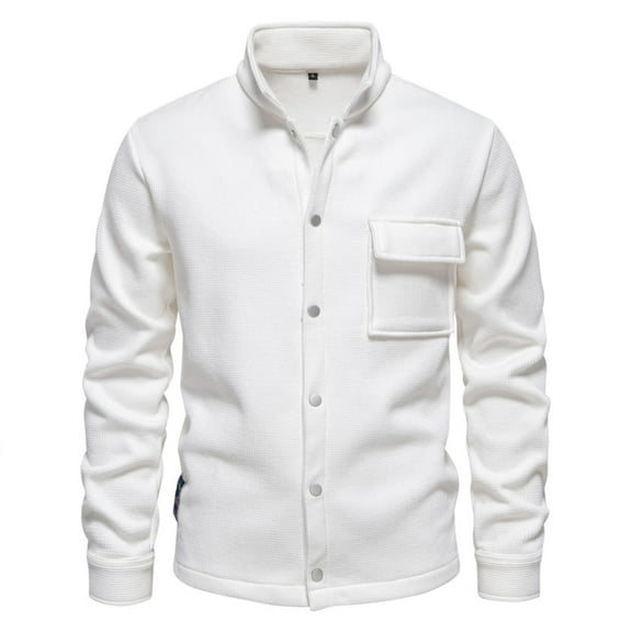 kakina CMSX Men's Trendy Fashion Jacket,Fall Winter Casual Fleece Streetwear Large Warm Button Solid Color Stand Collar Long Sleeve Hoodless Jacket with Pocket