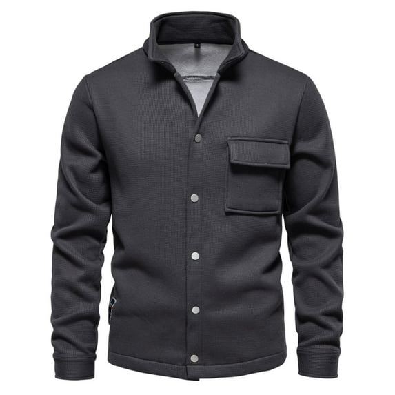 kakina CMSX Men's Trendy Fashion Jacket,Fall Winter Casual Fleece Streetwear Large Warm Button Solid Color Stand Collar Long Sleeve Hoodless Jacket with Pocket