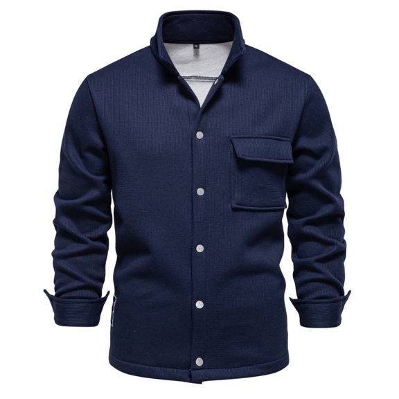 kakina CMSX Men's Trendy Fashion Jacket,Fall Winter Casual Fleece Streetwear Large Warm Button Solid Color Stand Collar Long Sleeve Hoodless Jacket with Pocket