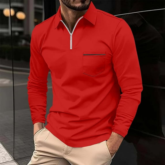 kakina CMSX Mens Casual Long Sleeve Shirt Quarter Zip Polo Business Slim Long Sleeve Stretch Lightweight Shirt Tops with Pocket