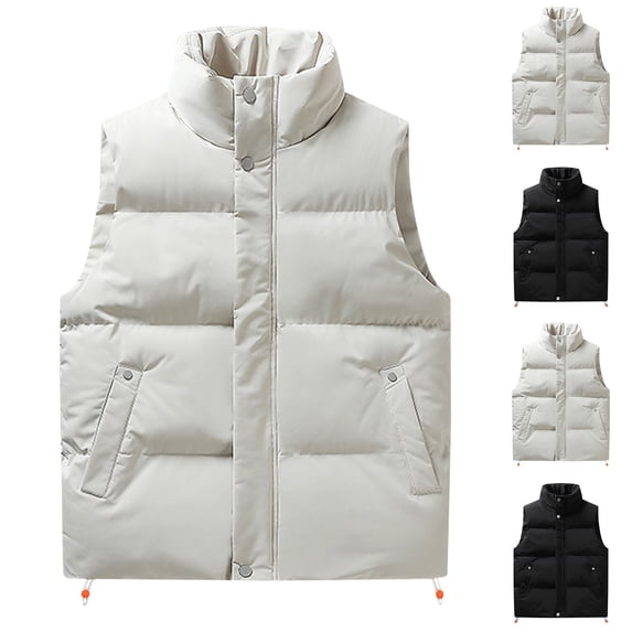 kakina CMSX Mens Casual Puffer Vest,Winter Fashion Padded Vests Stand Collar Sleeveless Solid Color Lightweight Jacket Thick Outerwear with Pockets