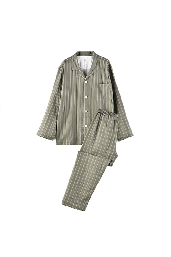 Mens Cotton Stripe Pajamas Set,Home Sleep Set Long Sleeve Button Fly Pants Soft Elastic Drawstring Waistband,Men's Pajamas Set Tops+Pants