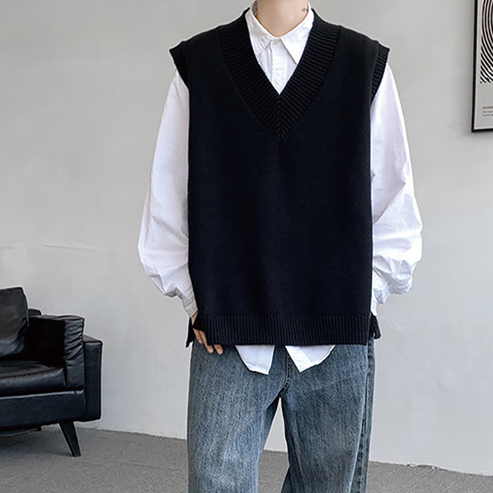 Classic Knit Side Slit Sweatervest main image 0