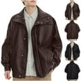 thumbnail image 1 of kakina CMSX Mens PU Leather Jacket,Fall Winter Casual Faux Leather Long Sleeve Solid Color Turndown Collar Jacket Zipper Hoodless Coat Slim Fit Outwear Coat with Pocket, 1 of 9