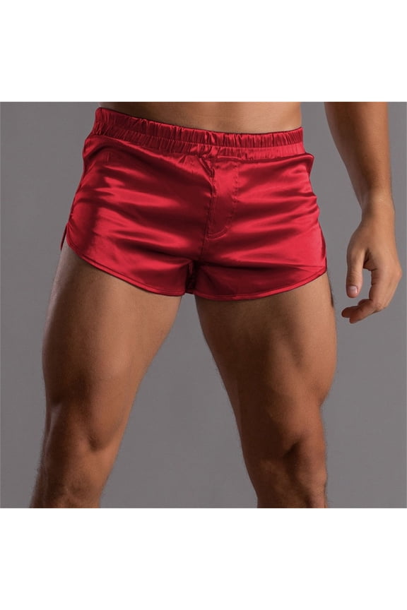Mens Satin Boxer Shorts Pack, Silk Feeling Solid Color Sleep Shorts Underwear with Button Fly, Silky Casual Pajama Shorts Bottoms for Men