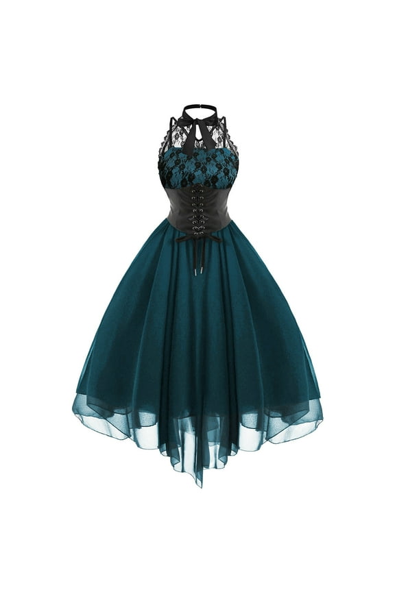 CMSX Plus Size Dress Women Gothic Style Banquet Festival Dress Lace Dress Chiffon Dress