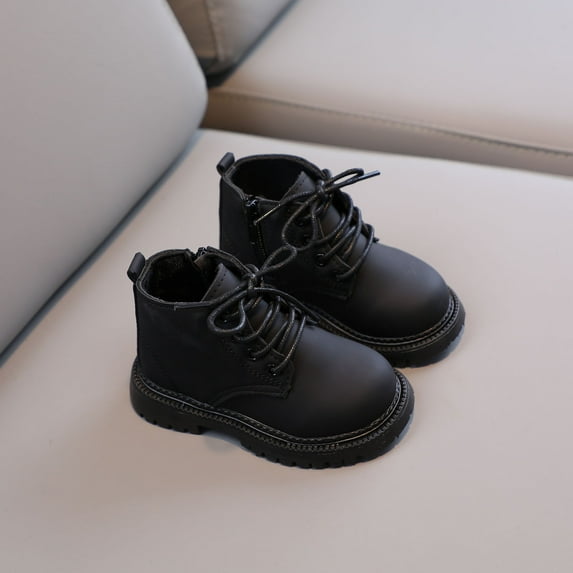 kakina CMSX Toddler Work Boots Fall Winter Fashion Comfortable Leather Lace-Up Boots Soft Sole Non Slip Flat Ankle Warm Thicken Snow Boots 18-24 Months