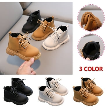 kakina CMSX Toddler Work Boots Fall Winter Fashion Comfortable Leather Lace-Up Boots Soft Sole Non Slip Flat Ankle Warm Thicken Snow Boots 5-6 Years