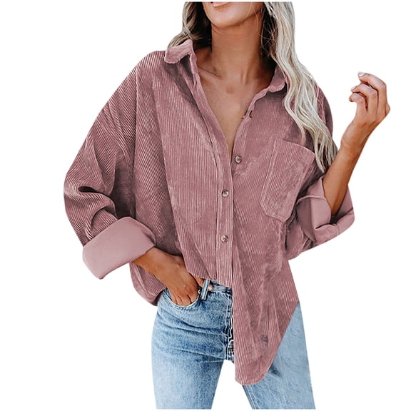 kakina CMSX Winter Jackets for Women, Women's Pockets Buttons Long Sleeve Tops Outwear Solid Color Turn-down Collar Jacket Coat Pink, L