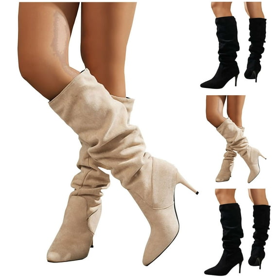 kakina CMSX Women Faux Suede Knee High Boots Pointed Toe Stiletto Boot,Fashion Classic Slouchy Zipper Solid Color High Heel Boots9(42)