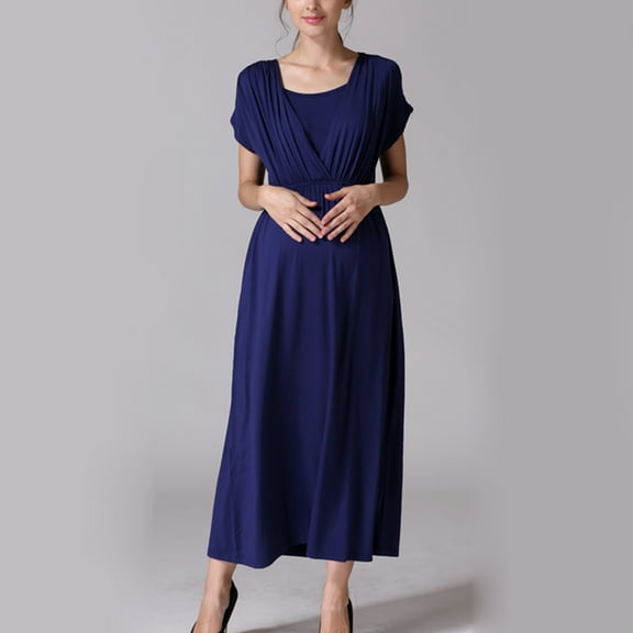 kakina CMSX Women Nursing Short Sleeve Crew Neck Fall Dress Maternity Dresses Tiered Dress with Pockets