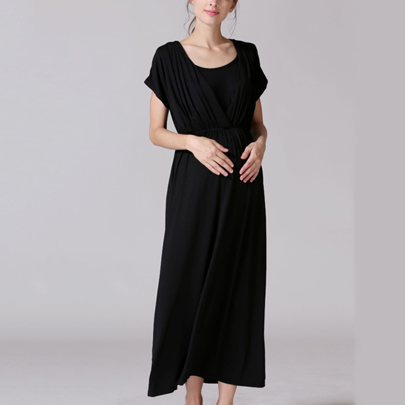 nursing fall dresses INSPIRE CHIC Women's Zip Flowy Tiered Fall Winter Pleated Long Sleeve Nursing Maternity Dresses for Breastfeeding Large Black
