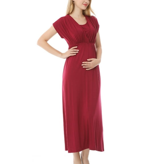 kakina CMSX Women Nursing Short Sleeve Crew Neck Fall Dress Maternity Dresses Tiered Dress with Pockets