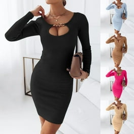 Solid Color Round Neck Long Sleeve Stitching Bodycon Dress Solid Color Round Neck Long Sleeve Stitching Bodycon Dress