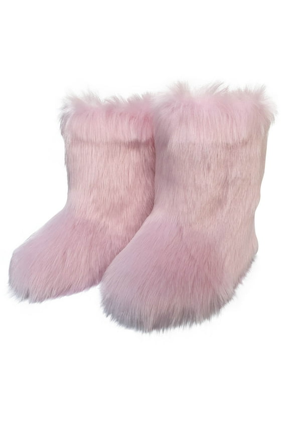 Women's Faux fur Boot,Fashion Furry Fluffy Comfortable Mid-Calf Boots Round Toe Warm Fur Lined Snow Boots Outdoor Outdoor Fashion Boots 5.5(36)