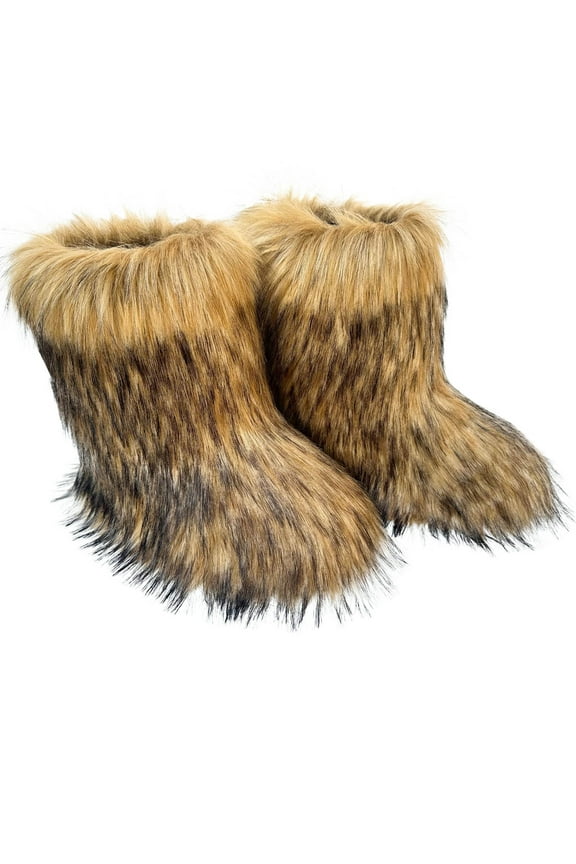 Women's Faux fur Plush Boot,Fashion Furry Fluffy Comfortable Mid-Calf Boots Round Toe Warm Fur Lined Snow Boots Outdoor Outdoor Fashion Boots 5.5(36)