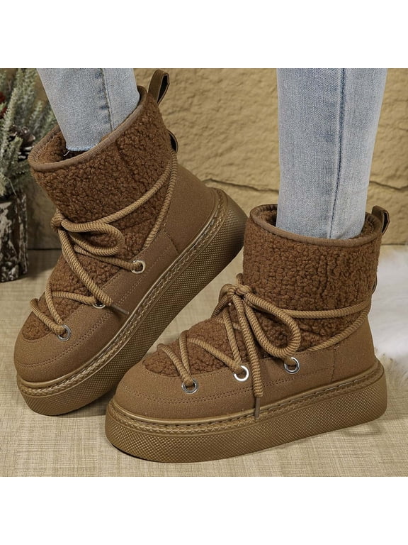 Women's Furry Faux Fur Boots,Fuzzy Mid Calf Snow Boots Round Toe Suede Warm Fur Lined Boots Platform Flat Comfortable Outdoor Winter Fashion Boots 9(42)