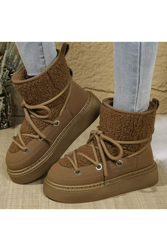 Women's Furry Faux Fur Boots,Fuzzy Mid Calf Snow Boots Round Toe Suede Warm Fur Lined Boots Platform Flat Comfortable Outdoor Winter Fashion Boots 5.5(36)
