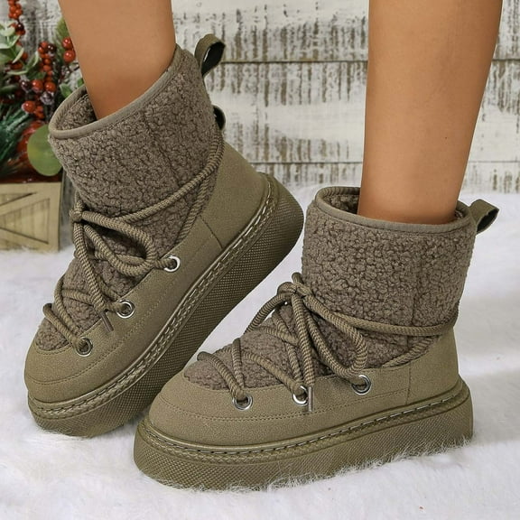 kakina CMSX Women's Furry Faux Fur Boots,Fuzzy Mid Calf Snow Boots Round Toe Suede Warm Fur Lined Boots Platform Flat Comfortable Outdoor Winter Fashion Boots 7(39)