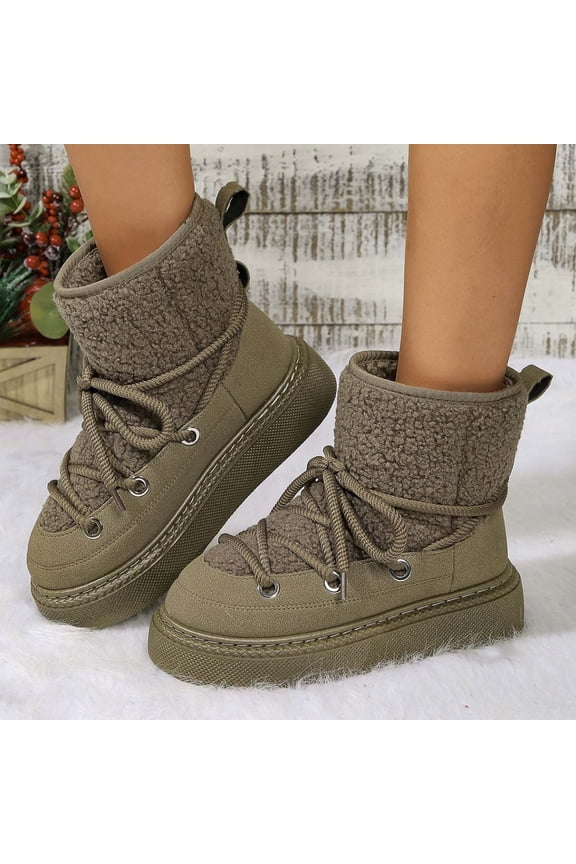 Women's Furry Faux Fur Boots,Fuzzy Mid Calf Snow Boots Round Toe Suede Warm Fur Lined Boots Platform Flat Comfortable Outdoor Winter Fashion Boots 7(39)