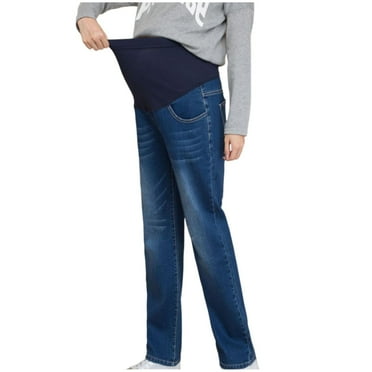 kakina CMSX Women's Maternity High Waist Jeans Pants Wide Leg Anti-Slip Loose Fit Pant Over Belly Solid Color Jeans Length Pants with Pockets