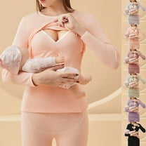 kakina CMSX Women's Maternity Nursing Pajamas Long Sleeve Breastfeeding Sleepwear Double Layer Postpartum Regular thermal Underwear Top