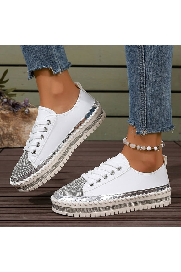 Women's Sequins Diamonds Flat Lace Up Shoes,Fashion Casual Solid Color Sneakers Comfortable Shiny Dazzling Fashion Walking Shoes 8.5(41)