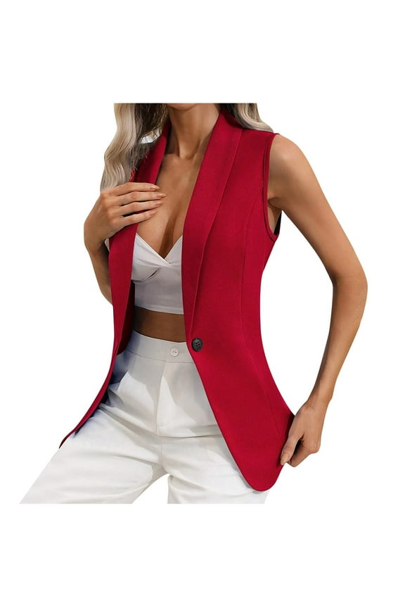 Women's Sleeveless Blazer Jackets,Summer Fashion Lightweight Single Button Waistcoat Solid Color Open Front Work office Vest Tops