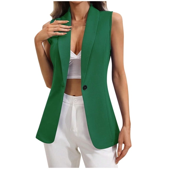 kakina CMSX Women's Sleeveless Blazer Jackets,Summer Fashion Lightweight Single Button Waistcoat Solid Color Open Front Work office Vest Tops